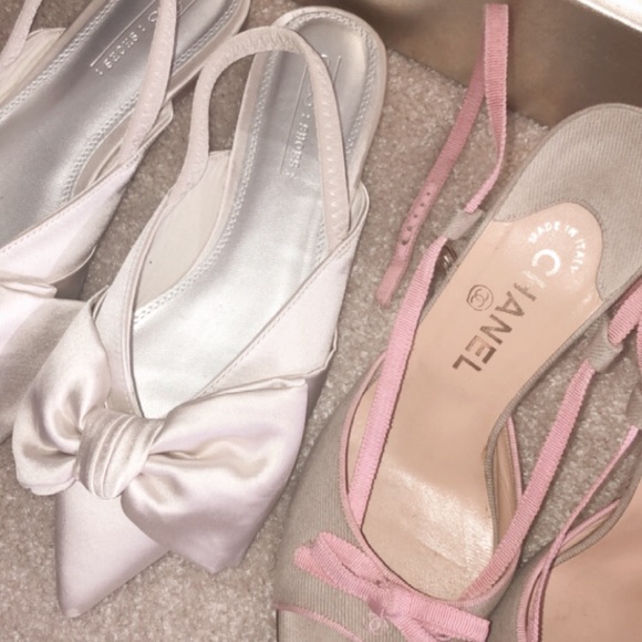 Champagne Satin Bow Flats - Picture 2 of 5